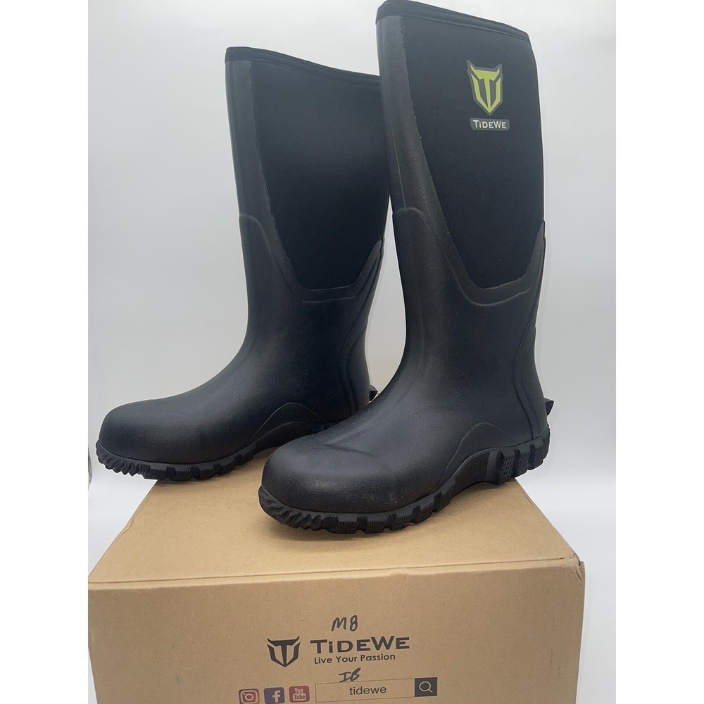 TideWe Rubber Work Boot for Men with Steel Shank Waterproof Size 8 Black